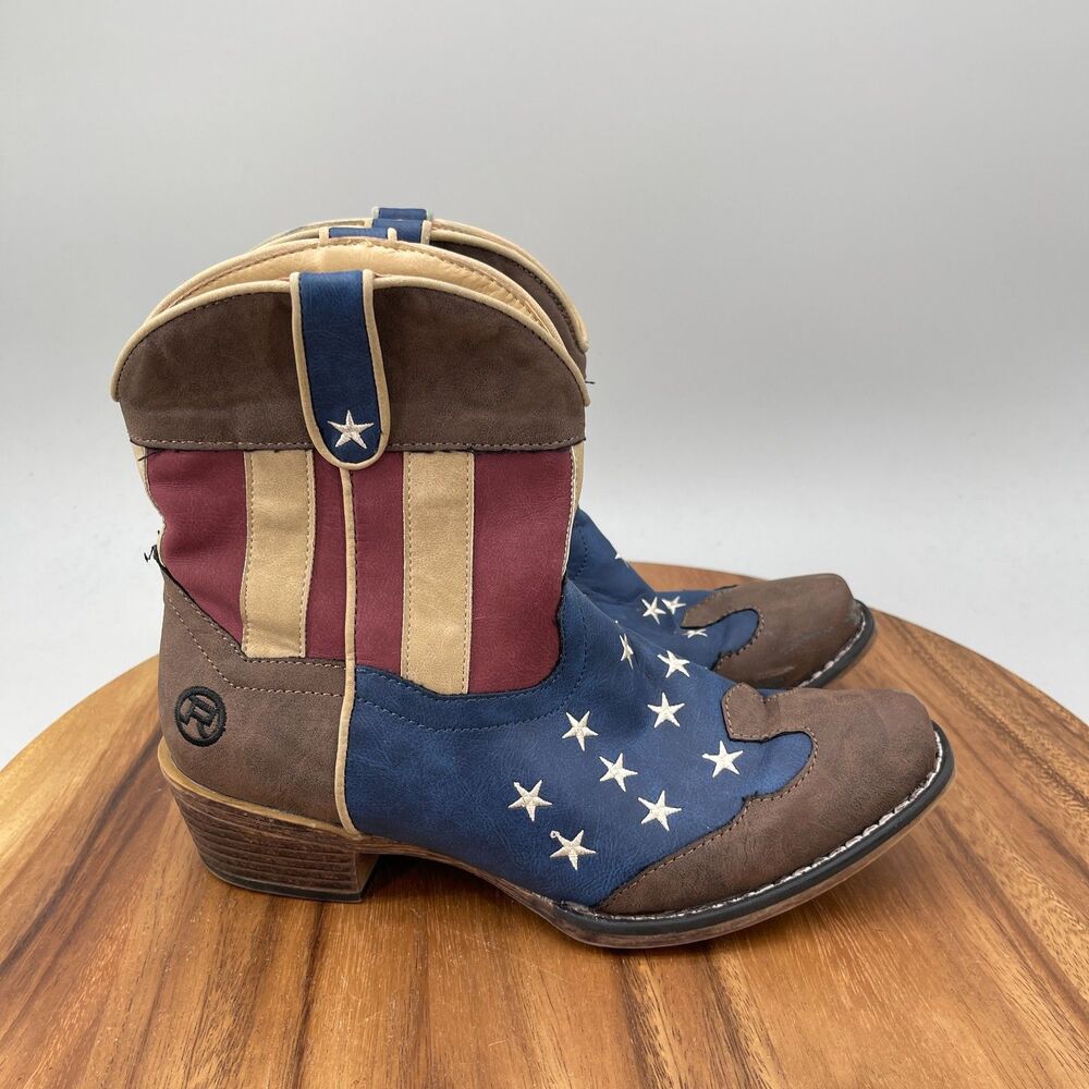 Roper Boots Womens Size 8 American Flag Faux Leather Flotus Cowboy Western